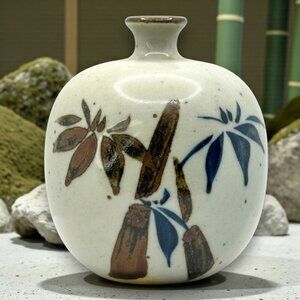 Hand-Painted Ceramic Bud Vase With Bamboo Design - 3 Inches Tall